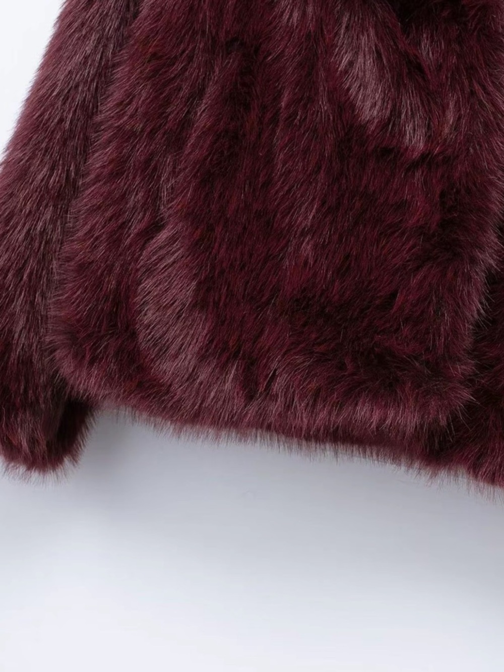 Burgundy Faux Fur Cropped Jacket - L - Picture 7 of 9